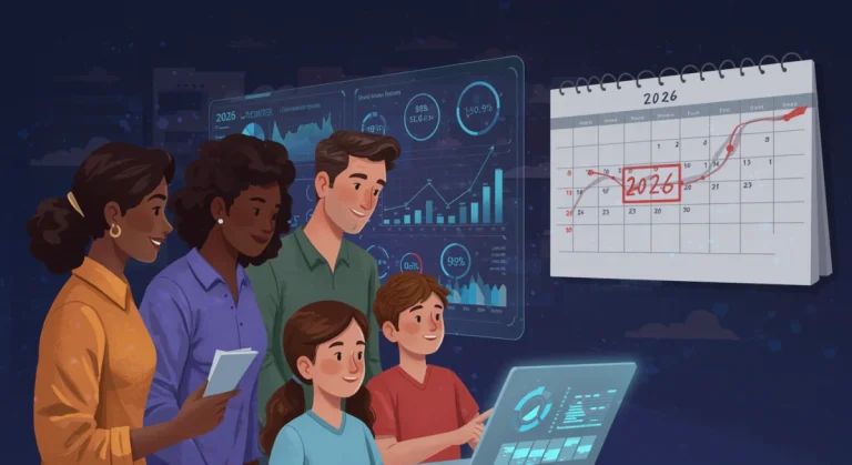 Family reviewing 2026 economic charts and financial indicators