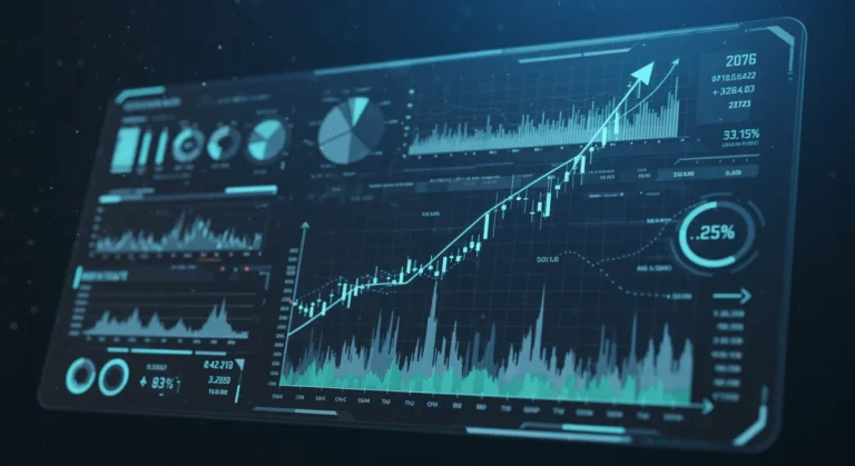 Digital dashboard with financial charts and growth trends for 2026 investments