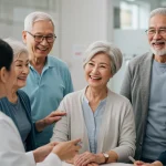 Older adults discussing healthcare options with a professional, symbolizing Medicare savings.