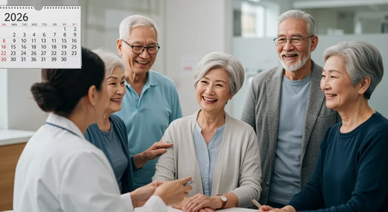 Older adults discussing healthcare options with a professional, symbolizing Medicare savings.