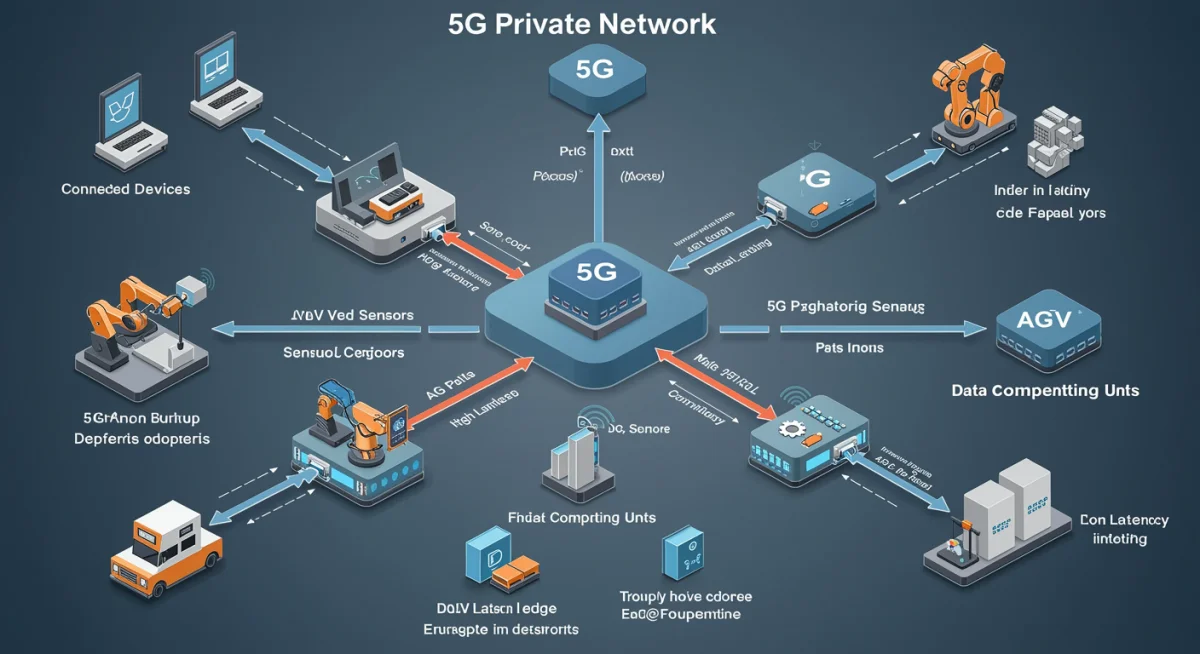 Detailed architectural diagram of a 5G private network in a factory