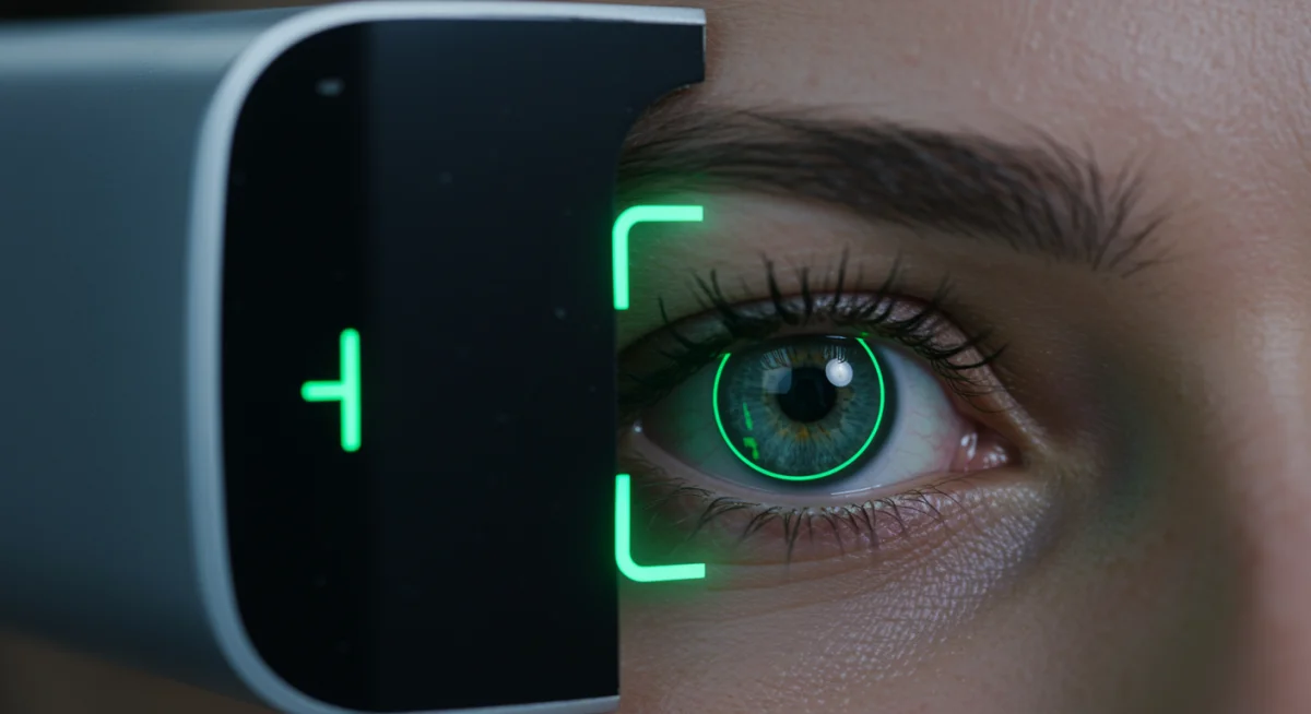 Advanced facial recognition technology scanning a user's eye for authentication