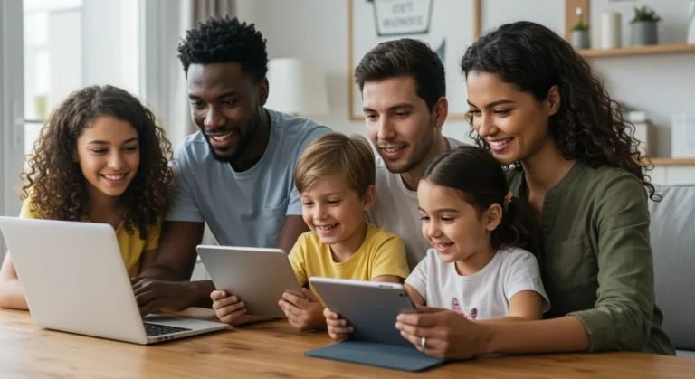 Family benefiting from affordable internet access in 2026
