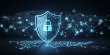 AI-powered digital shield protecting a US business network.