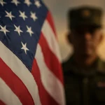 American flag with a veteran silhouette, symbolizing hope and support for disability benefits.