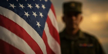 American flag with a veteran silhouette, symbolizing hope and support for disability benefits.