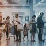 Consumers shopping in a modern retail environment, reflecting future spending trends and economic sentiment.