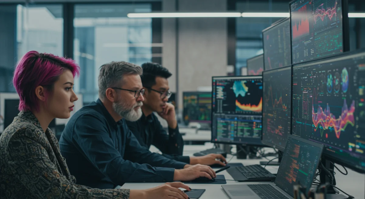 Cybersecurity team collaborating with AI insights.