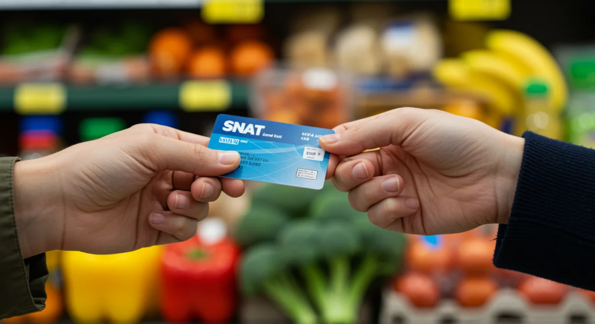 EBT card used at grocery store checkout for healthy food