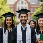 College students celebrating graduation, symbolizing success with financial aid