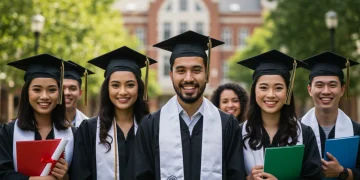 College students celebrating graduation, symbolizing success with financial aid