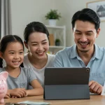 Family reviewing 2026 Child Tax Credit information on a tablet, symbolizing financial planning for children.