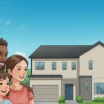 Family smiling in front of a new home, representing federal housing assistance success