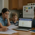 Family reviewing emergency rental assistance application documents
