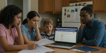 Family reviewing emergency rental assistance application documents