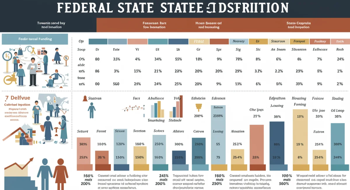 Infographic showing federal vs state social program funding distribution