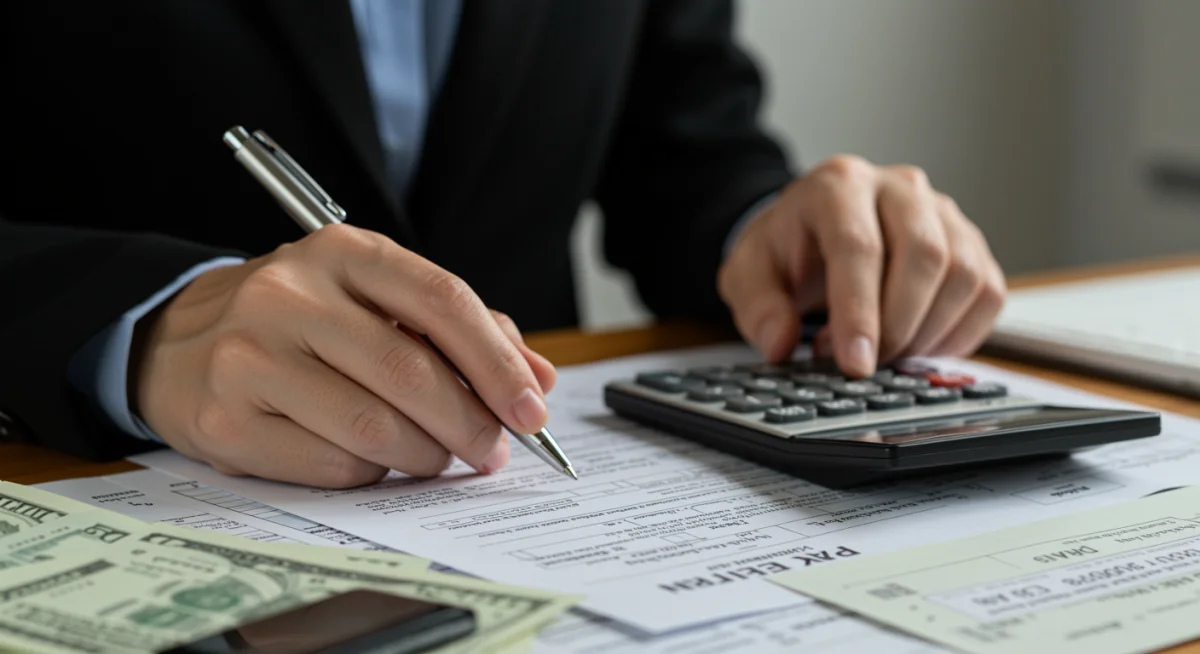 Hand filling out FAFSA form with financial documents