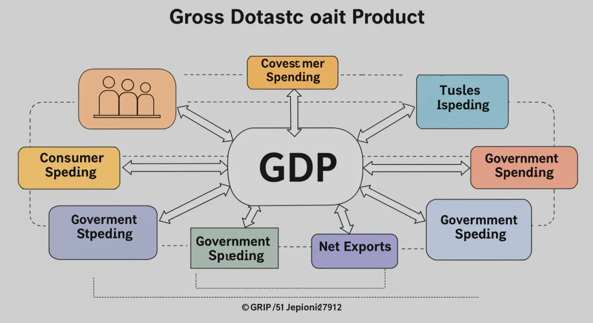 Infographic detailing components and impact of Gross Domestic Product (GDP).