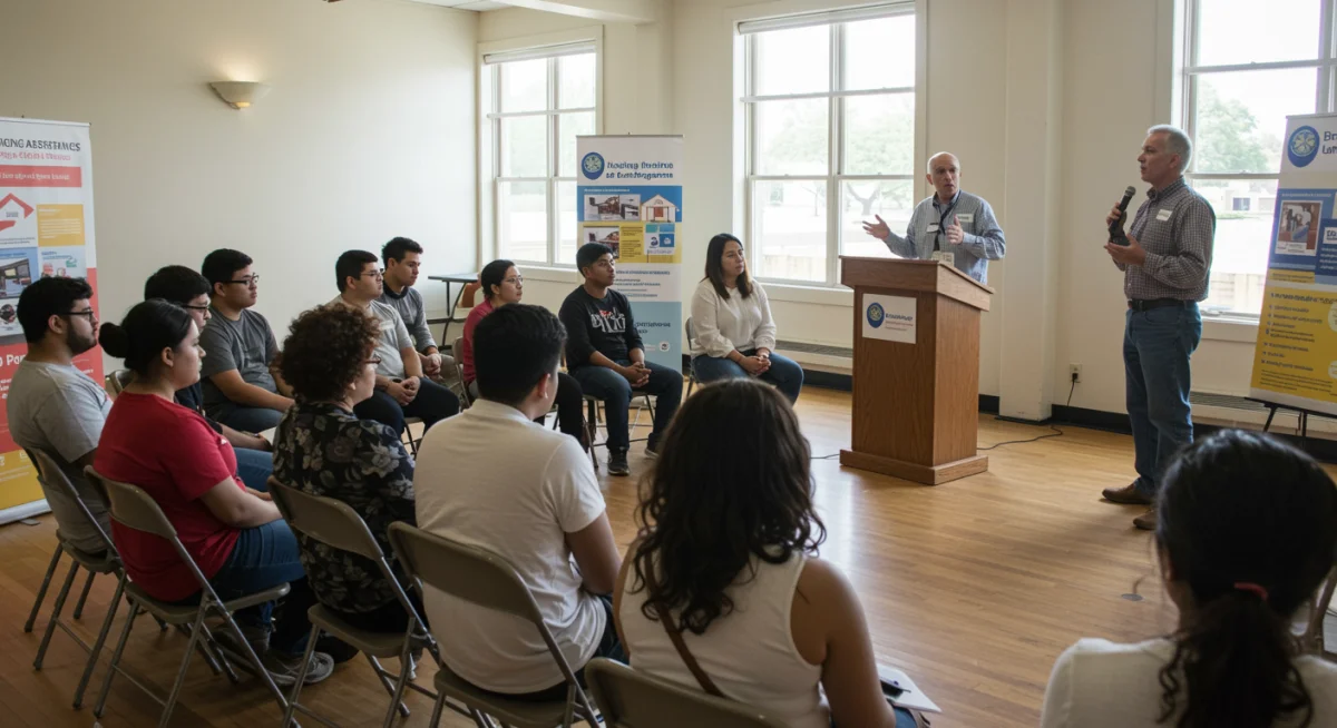 Community workshop discussing housing assistance program details