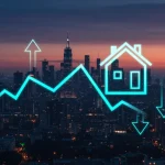 Housing market trends and price movements in 2026, with an upward and downward arrow graphic.