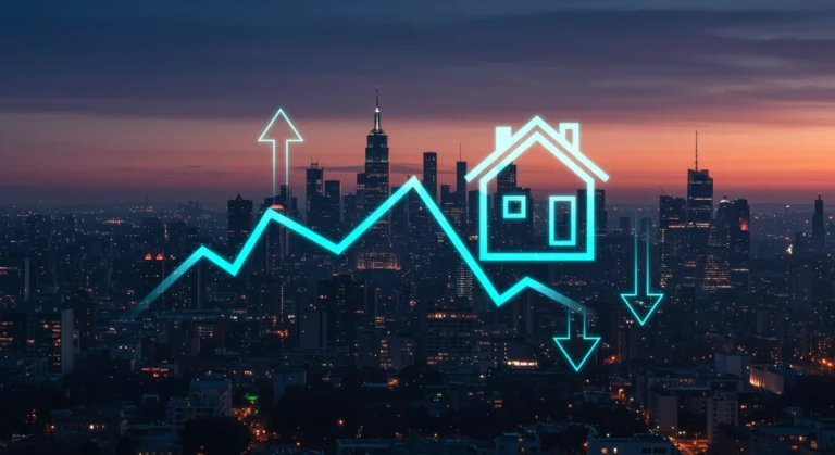 Housing market trends and price movements in 2026, with an upward and downward arrow graphic.