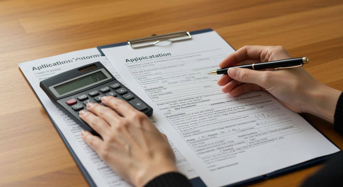 Person reviewing LIHEAP application forms and financial documents.