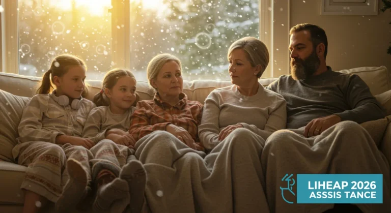 Family staying warm indoors with LIHEAP energy assistance