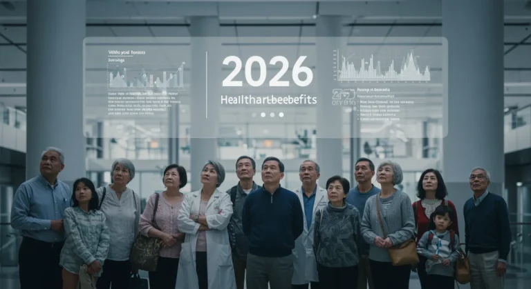 Diverse individuals reviewing new Medicaid guidelines for 2026 on a tablet.