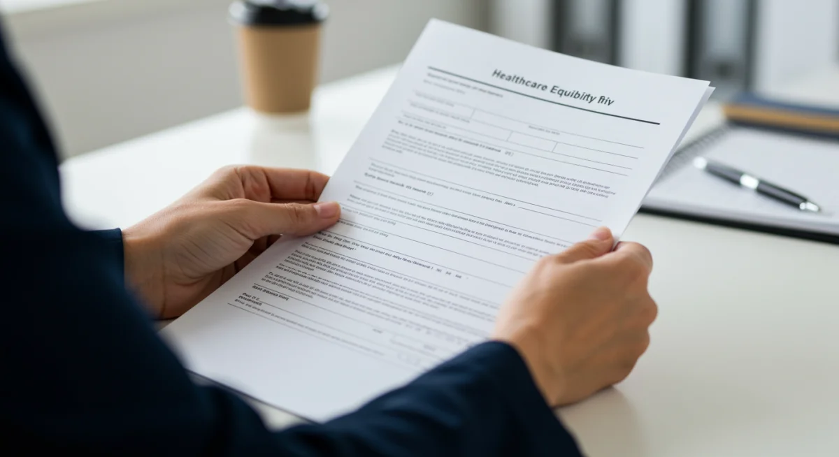 Hands reviewing a healthcare enrollment document, symbolizing eligibility criteria and application processes.