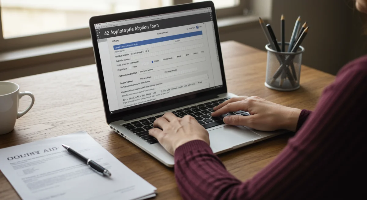 Individual completing an online application for emergency rental assistance