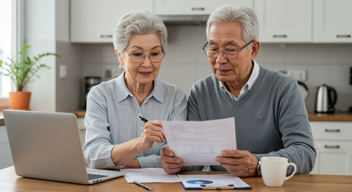Senior couple reviewing Social Security statements and financial plans