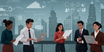 Small business owners collaborating in a vibrant, recovering urban economy.