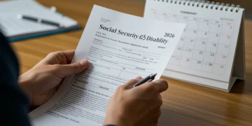 Person reviewing Social Security Disability application form for 2026 policy changes