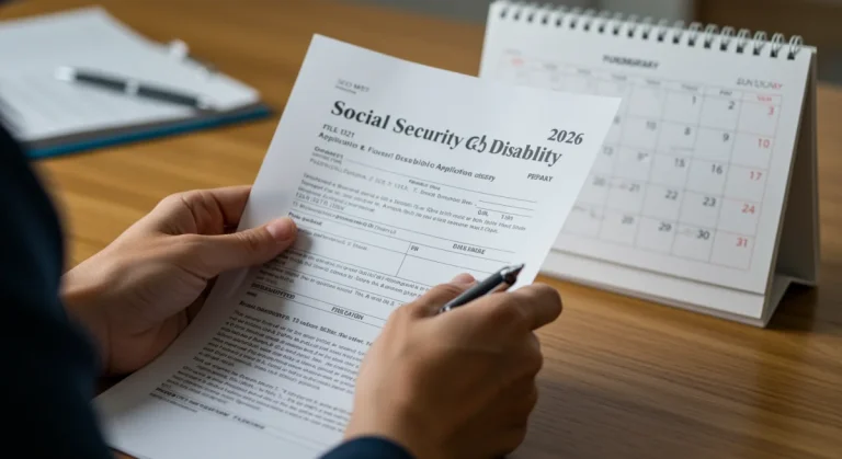 Person reviewing Social Security Disability application form for 2026 policy changes