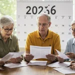 People discussing SSI changes for 2026, reviewing financial papers