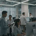 Professionals collaborating in modern office, symbolizing 2026 US labor market evolution